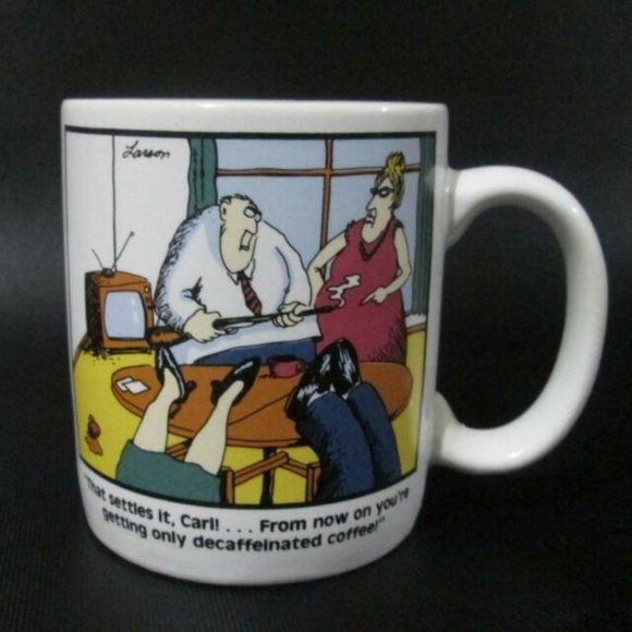 Far Side Funny Cartoon Mug Decaf Coffee Carl 1980 - Picture 2 of 4